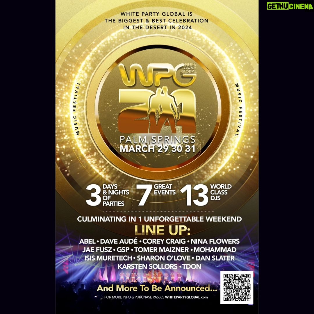 Nina Flowers Instagram - Cant wait for WHITE PARTY PALM SPRINGS with this stellar line up! USE CODE holiday75 FOR 75$ OFF VIP PASSES (Valid Until 12/31 and for up to 2 passes per order) Get your passes now at https://whitepartyglobal.com