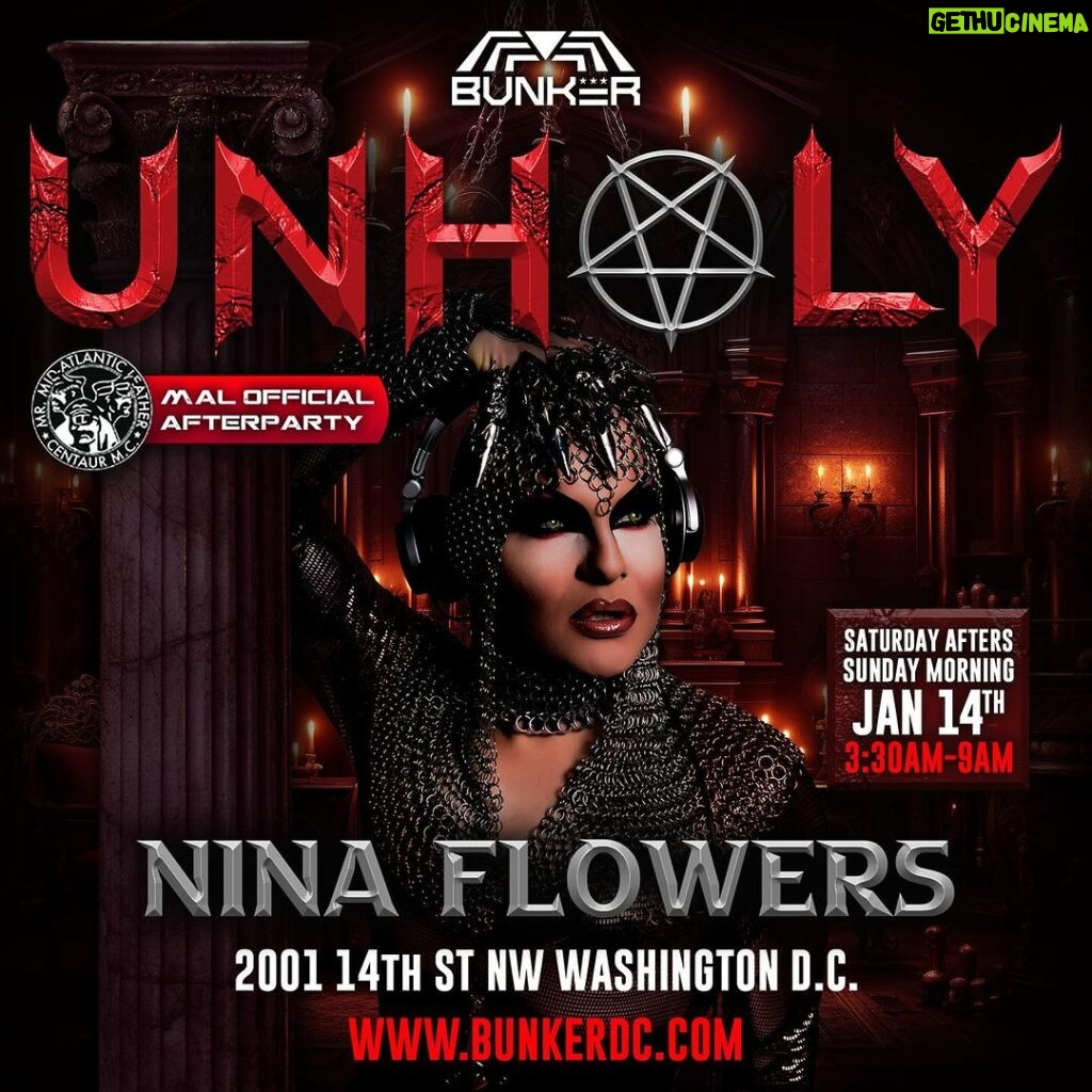 Nina Flowers Instagram - @djninaflowers makes her return for the only official afterparty of MAL Saturday after KINETIC: KINK at Echostage!  Step down into @bunkerclubdc’s dungeon for the infamous UNHOLY.  Individual tickets available at www.kineticpresents.com🎟️🎟️