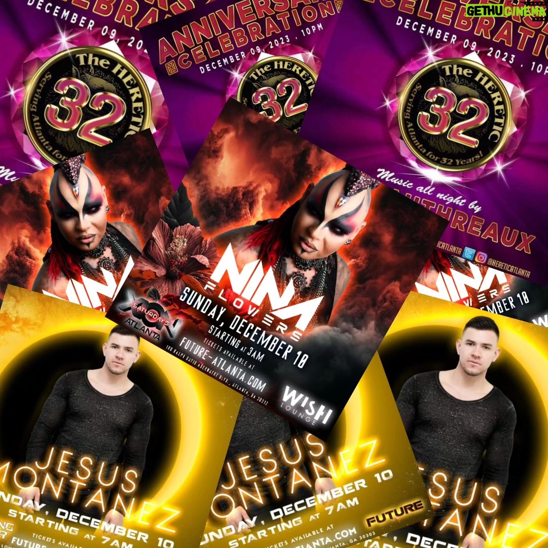 Nina Flowers Instagram - Heading to Atlanta for the Anniversary weekend of Heretic with Joe Gauthreaux, followed by yours truly at Xion Atlanta (Wish Lounge) and Jesus Montanez at The Morning After in Future Atlanta. See you guys on the dancefloor!!