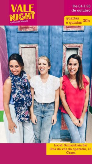 Nina Morena Instagram - 🎭 Prepare-se para uma experiência teatral única! “Vale Night” está de volta com a 2ª temporada e não vai querer perder. 
Marque a data: 4 de outubro 🗓️ 20:00 no Samambaia Bar

Nesta comédia agridoce, será levado numa viagem pelas vidas de três mulheres/mães incríveis, explorando temas como o amor, a tristeza, a alegria e a união. É uma história com a qual todos se vão relacionar.

Para garantir o seu lugar nesta incrível noite de teatro, basta enviar um e-mail para: teatrovalenight@gmail.com (ver na bio) Não perca esta oportunidade de rir, emocionar-se e conectar-se com esta história incrível.
Reserve agora e prepare-se para uma noite inesquecível! 🎟️🌟 >>>>>> Não haverá espetáculo dia 18 de Outubro <<<<<<<<<<< #ValeNight #Teatro #Estreia4Outubro #samambaiabar #lisboa #riodejaneiro #ptbr