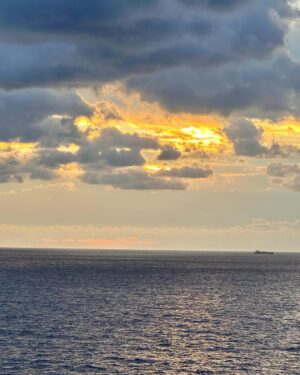 Norah Casey Instagram - I try never to miss a sunrise and this one at 6.40 over the ocean was beautiful … I was the only eejit on the top deck waiting for that little orange spark… it’s cloudy and I’ve seen more spectacular sunrises… but the one right in front of you is always the perfect sunrise, for that moment and that brand new day. Thankful as ever that I have a whole day of adventure ahead on the @norwegian__viva #inaugralsailing … full review @womansway and my new magazine #planetwomantravel