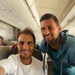 Novak Djokovic Instagram - Great company on the way to USA 🇺🇸 😎💪🎾 @rafaelnadal #idemooo #vamos @indianwellstennisgarden @atptour Up In The Air