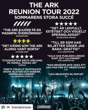 Ola Salo Instagram - #Repost @livenationswe with @use.repost
・・・
Vilken sommar det har varit för The Ark! Succén The Reunion Tour har snart täckt in hela landet men det finns fortfarande ett fåtal chanser att få en glimt av denna hyllade show - läs mer på www.livenation.se 💥⁠
⁠
Är du en av de som sett The Ark i sommar? Låt oss veta vad du tyckte!