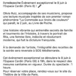 Olivia Ruiz Instagram - Joie de vous retrouver tout en douceur pour une lecture musicale de « La commode aux tiroirs de couleurs » le mardi 8 juin à l’Espace Cardin! Une soirée au bénéfice d’ @sosmediterranee_france, où je serai accompagnée de @david_hadjadj_officiel (claviers, trompette, trombone) et de @vincentvox (guitares). Au son: @wiloscarlet . Et si nous pouvons partager ce moment, c’est grâce à @mathiasdionysos, @theatredelaville_paris, @livredepoche, @editionsjclattes, @rossinante_paris et @asteriosspectacles Alors 🙏🥰! Je vous embrasse Olivia