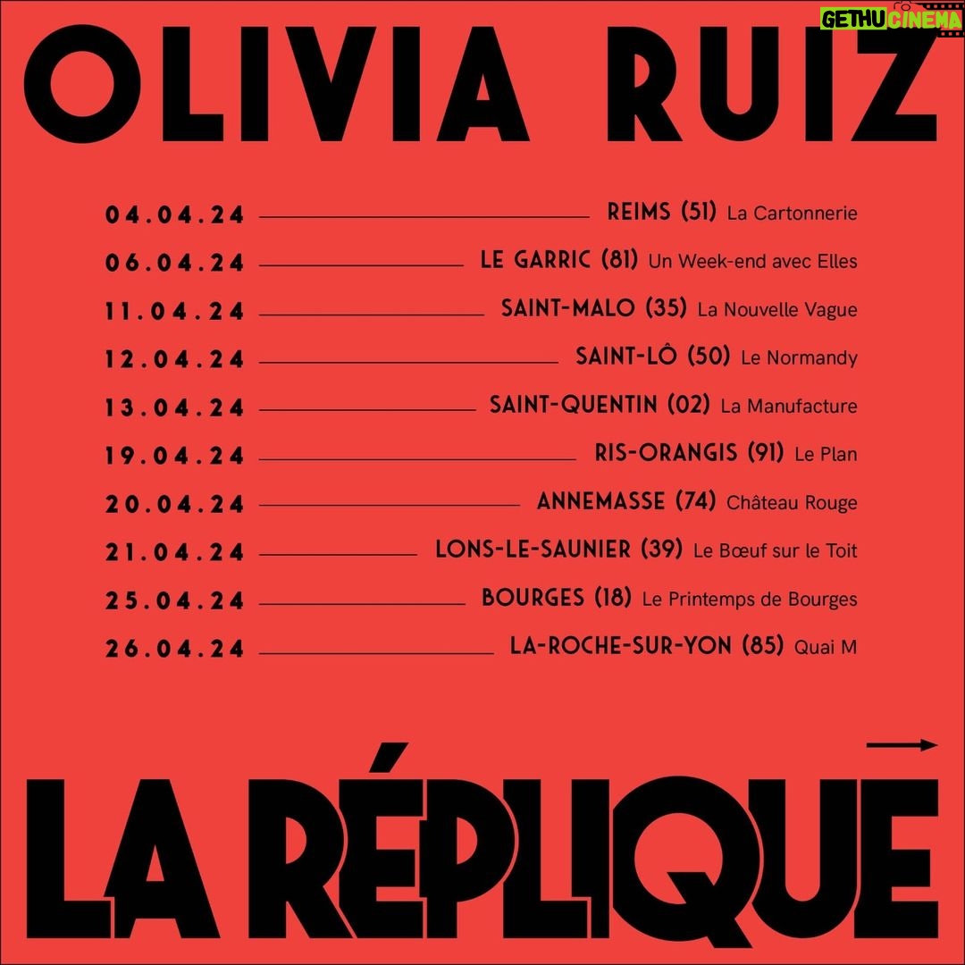 Olivia Ruiz Instagram - Quand je regarde cette liste de concerts à venir, je ne sais plus si je suis trooooop joyeuse, impatiente, flippée, excitée, en panique, au taquet, on fire…. Ou bel et bien tout ça à la fois… de savoir que nos retrouvailles approchent… 😅❤️🔥🥵🤗💗💝❤️🔥
