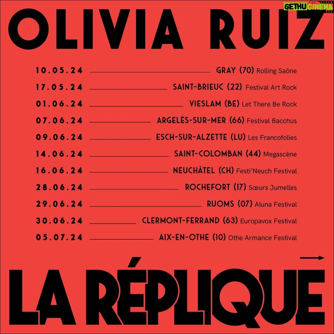 Olivia Ruiz Instagram - Quand je regarde cette liste de concerts à venir, je ne sais plus si je suis trooooop joyeuse, impatiente, flippée, excitée, en panique, au taquet, on fire…. Ou bel et bien tout ça à la fois… de savoir que nos retrouvailles approchent… 😅❤️🔥🥵🤗💗💝❤️🔥