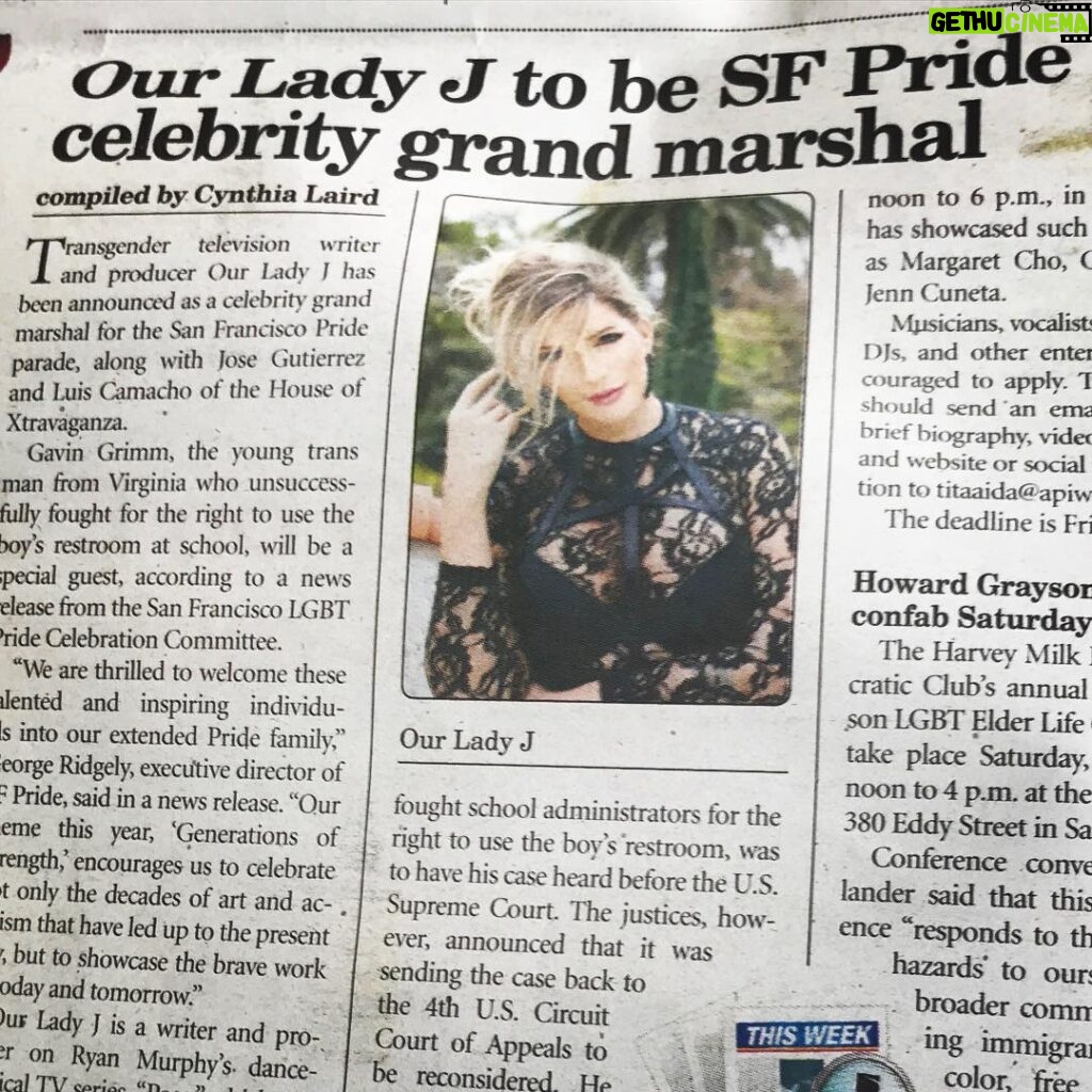 Our Lady J Instagram - Every word I write, every step I take, is in service to my community — that we will one day be able to walk freely on this planet without fear of violence, discrimination, or prejudice. Thank you for this acknowledgment, San Francisco. Let’s celebrate PRIDE June 24! 🌈🌈🌈 (📷 @troypes) San Francisco, California