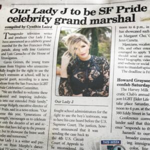 Our Lady J Instagram - Every word I write, every step I take, is in service to my community — that we will one day be able to walk freely on this planet without fear of violence, discrimination, or prejudice. Thank you for this acknowledgment, San Francisco. Let’s celebrate PRIDE June 24! 🌈🌈🌈 (📷 @troypes)