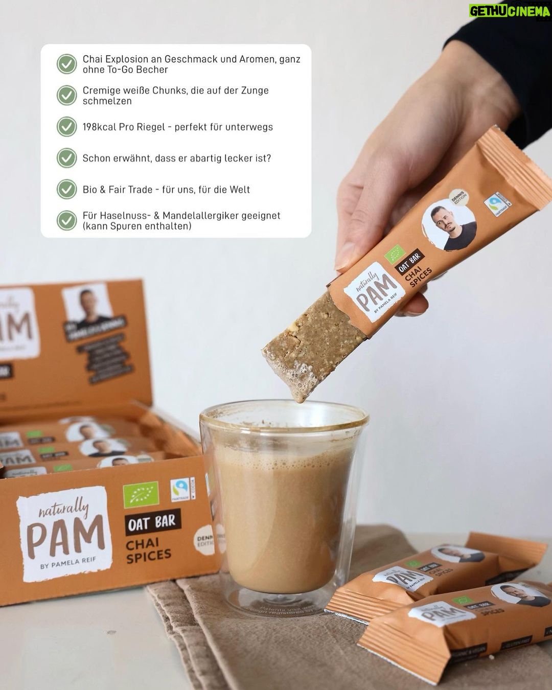 Pamela Reif Instagram - Dennis Limited Edition!! 🎈🫣 Which Team are you in? 👀 an Oatbar for all se Feinschmeckers 😮💨 this time it’s not a joke 😂😂 1. Team Dennis 🧋Imagine combining my best Oat Bar with the BEST Chai Latte & adding vegan white choc chunks and even more creaminess 🍦Something unique, far different than standard range. Because Dennis… would never do something boring 😅 We are sure you have NOT tasted something like this before! 2. Team Pam 🍫 Are you a chocolate lover? And want to treat your muscles with protein? While still not eating “too many” calories? My newest flavour is making me proud! The Chocolate Crisp is chocolatey like neverrrr before! Compared to the other flavours it tastes richer, more chocolatey and a hint sweeter and fuller 💪🏼 However, it’s still a „performance“ protein bar with only 126kcal, only 7g of carbs and 4g of sugar (that’s so low!) and a high fiber content, that will keep you full. So: Do you need a super light snack, that satisfies your wish for chocolate but doesn’t feel like a „cheat“? This is it. 🌱 both are organic, vegan, gluten free, without artificial sweeteners / colorants / flavourings or preservatives & made with loooooove ➡️ www.naturally-pam.com available as long as stock lasts on Let us know what you think, Dennis is so hyped to finally have his own Limited Edition!! #new #launchday #sibilings #wohoo #chai #chocolate #pamelareif #naturallypam Out Now