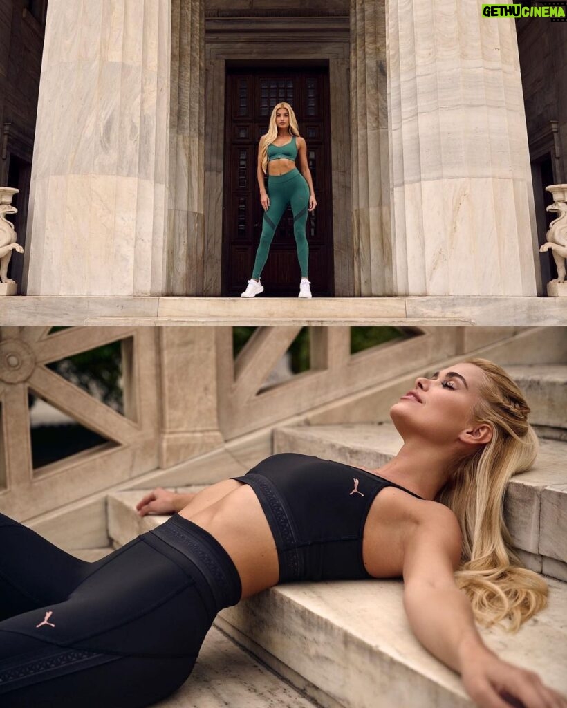 Pamela Reif Instagram - anzeige I NOW AVAILABLE 💙 my Pam x Puma collection is here!!! Shop it in all European countries & in China on www.puma.com + in 5 Puma Retail stores (Madrid, Paris, Berlin, Vienna, Herzogenaurach) 📍 This collection is all about „Embrace your inner goddess“ 🗿 because it’s inspired by Greek architecture. Have a look at the background of the pictures, you can find the same shapes in the design details! 🫣😬 It is a blend of functionality & style, including lots of fashionable details that you can normally not find in sportswear. I really aimed to ELEVATE your gym wardrobe 🫡🫶🏼 We have very flattering shapes, sexy cleavages, different types of cups, heart shaped butt linings, corset styles & mesh details - in popping colors…. or black 👀🥸 I hope you’ll look into the mirror and think „uf I’m looking great in my outfit today“ 🫶🏼🕺🏼 Let me know what you like best in the comments!! #pamxpuma #pamelaxpuma @puma.de @pumatraining #nowavailable #wohoooo #puma #pamelareif
