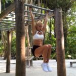 Pamela Reif Instagram - Who would like to train under the palm trees & sip a coconut afterwards? 🌴🥥🐒 PS: visible sixpack included since the light comes from above 🤣🤣🤣 And love how mom laughed at me when I failed after sit up no. 100 😂🥲 📍Jungle Gym at @amillamaldives, via @maledivenreisen 🌴 #maldives #jungle #gym #workout #fitness #nature #junglegym Amilla Maldives