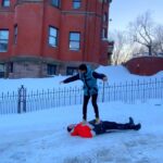 Parkourporpoise Instagram - Just casually surfing my friends down the hill, on a snow storm morning! 🤷🏂💨😂 #snowboardaddiction #sledding #comedy #extremesports Montreal, Quebec