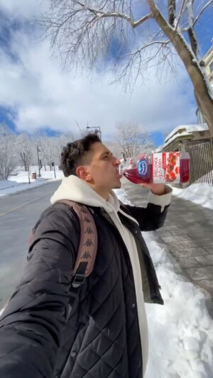 Parkourporpoise Instagram - Does anybody understand this reference? 🧃🎶😂 this is the winter version! ❄️

#Humourous #CranberryJuice #snowboarding #springiscoming #meme #Trend #reels #mtl