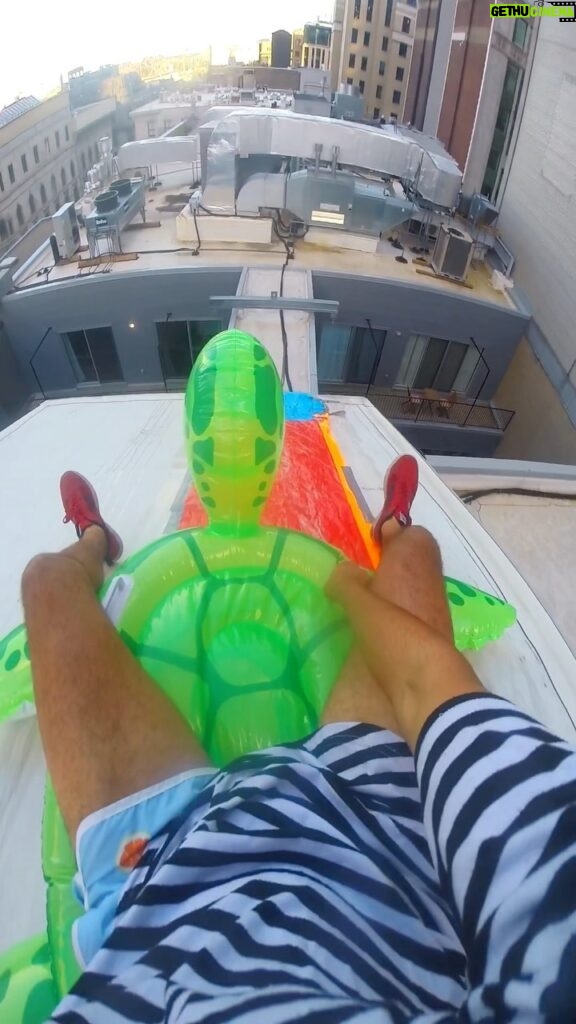 Parkourporpoise Instagram - sliding into summer like! 💨✌🤪 BTS (this is a video that we shot a while ago but I just never uploaded it, this is a video of me sliding on an inflatable innertube on a slip and slide and going off a jump and landing on a rooftop) #SlipAndSlide #Extreme #Dangerous #Adrenaline Montreal, Quebec