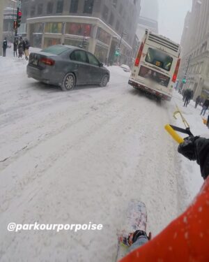 Parkourporpoise Instagram - Who said taking the city bus, was boring? 🚌🤪 (please do not try this, this is extremely dangerous!)
__________________________________________ 
#viral #snowboarding #amazing #happy #adrenaline