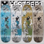 Pat Duffy Instagram - Super excited and blown away on how these @hstreetskateboards guest board graphics have come to life! When T Mag and I 1st started talking about ideas I explained I wanted something that caught the era of when H Street was the biggest influence in my life. So I sent a few photos of our late 80s early 90s jump ramp/flat bar days and Bob Hickman @gdiggabob2 killed it with the jump ramp scene. Lots of subtle nuance,my fave all time Matt Hensley , my 1st Plan B graphic the Primus Squiter, ode to Mike Ternasky. So Mag also told me he was talking with Tim Baron @timbaronart about doing something with the rainy day Olive School back lip. Coincidentally Tim had just finished up some graphics for Plan B which came out amazing. Really stoked on how this 1 came out w/ all the H Street characters and especially M.T. At the bottom filming!! Shirts as well💯✔️ more details to come!