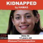 Patricia Heaton Instagram – On October 7th,  13-year old Alma was stolen from her family when Hamas terrorists invaded Israel. Alma is one of 229 hostages being held captive in Gaza in unknown conditions for over three weeks.  She should be home with her family. 
Release Alma now!
#ReleaseTheHostagesNow

To see photos of all of the hostages and to share a poster yourself, please visit @kidnappedfromisrael @bringhomenow