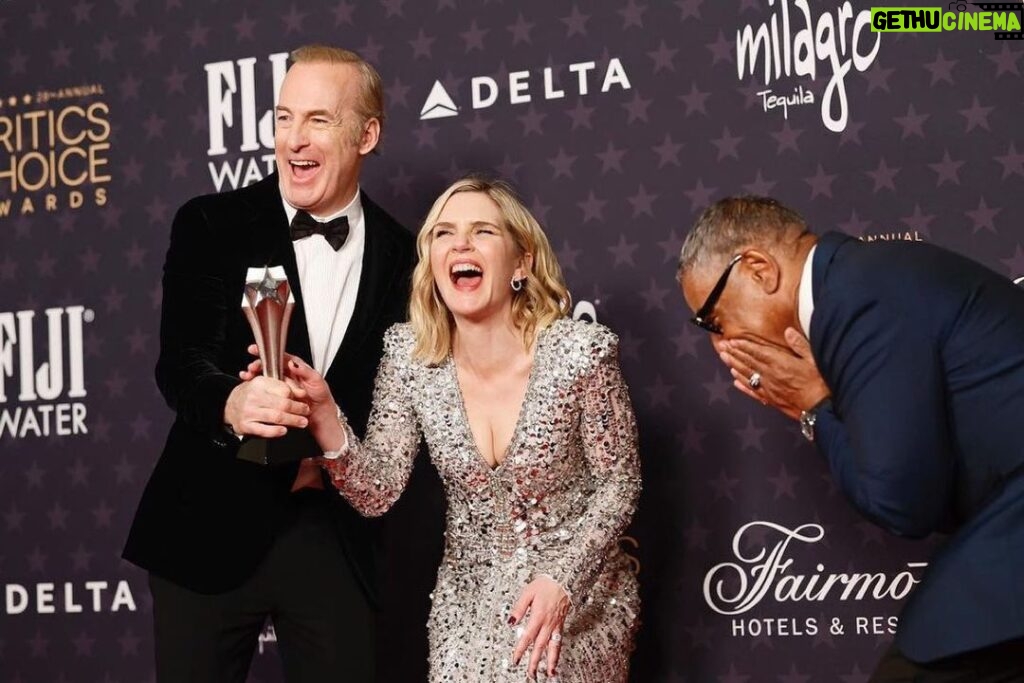 Patrick Fabian Instagram - Couldn’t be prouder….Bob Won, Giancarlo Won and #BetterCallSaul Won Best Drama Series….thank you @criticschoice for the honor….and thank you to all the fans who made out dreams come true! 💙🙏 @bettercallsaulamc Happiness is …WINNING a #CriticsChoiceAward ⭐️⭐️⭐️⭐️ Bob Odenkirk, Rhea Seehorn, and Giancarlo Esposito, winners of the Best Drama Series award for "Better Call Saul", poses in the press room during the 28th Annual #CriticsChoice Awards 📸by Emma McIntyre/Getty Images for Critics Choice Association