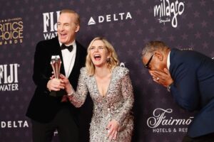 Patrick Fabian Instagram - Couldn’t be prouder….Bob Won, Giancarlo Won and #BetterCallSaul Won Best Drama Series….thank you @criticschoice for the honor….and thank you to all the fans who made out dreams come true! 💙🙏

@bettercallsaulamc 

Happiness is …WINNING a #CriticsChoiceAward ⭐️⭐️⭐️⭐️

Bob Odenkirk, Rhea Seehorn, and Giancarlo Esposito, winners of the Best Drama Series award for "Better Call Saul", poses in the press room during the 28th Annual #CriticsChoice Awards 

📸by Emma McIntyre/Getty Images for Critics Choice Association
