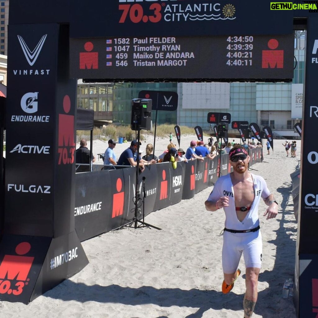 Paul Felder Instagram - Just a quick post about my last 70.3 race in Atlantic City. I did not hit my goal of sub 4:30 BUT! I learned a ton, raced my ass off and broke my PR by like 8mins. Swim felt longer then 1.2. I swam 35 but it felt like I was swimming a 30 min pace, everyone’s times were super slow for this race. Top 3 didn’t even break 30min. So happy with how I felt in the water. I pushed transitions hard. And they are long at this race. 2:15 on the bike. Held 270watts for this race. And I’m mostly happy with that. As for the run… I melted honestly. I lost a gel on the bike, and stopped eating them on the run after mile 5 or so. MISTAKE. Held around 6:40pace up till about that point then slowly and surely dipped off pace and just survived. Took 6th in ag and 27 overall. Next year I will be racing 4:30 or lower. I will also be hunting that podium. Thank you to @christine.cwpc who lets me live out this dream. I couldn’t do it without you. And to my father who I know was watching over. Sorry for the novel