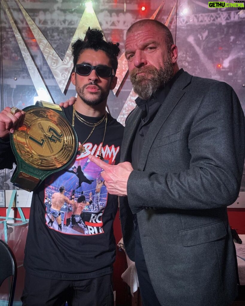 Paul Michael Lévesque Instagram - A #RoyalRumble moment, an upcoming #SNL appearance and now @wwe #247Champion... @badbunnypr has been a busy man. #ThePoint
