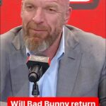 Paul Michael Lévesque Instagram - @tripleh says Bad Bunny has his number when asked if we can expect to see Bunny return to a WWE ring 👀 #WrestleMania