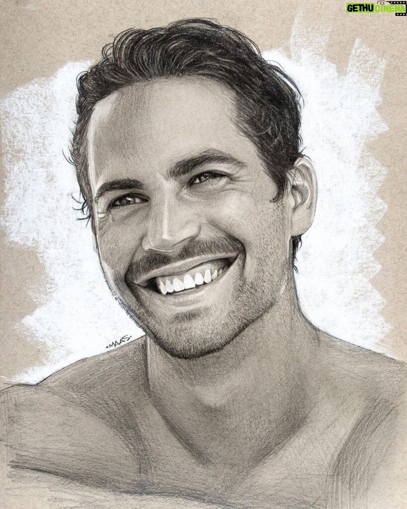 Paul Walker Instagram - What an incredible sketch done in graphite and white charcoal. Thank you @maas.art for sharing your work! #FanArtFriday #TeamPW