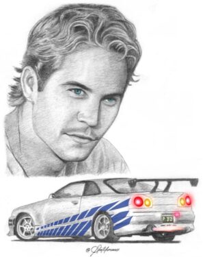 Paul Walker Instagram - We’re loving this #PaulWalkerArt by @sketchmanix featuring the Nissan Skyline from #2Fast2Furious! ✏️ #FanArtFriday #TeamPW