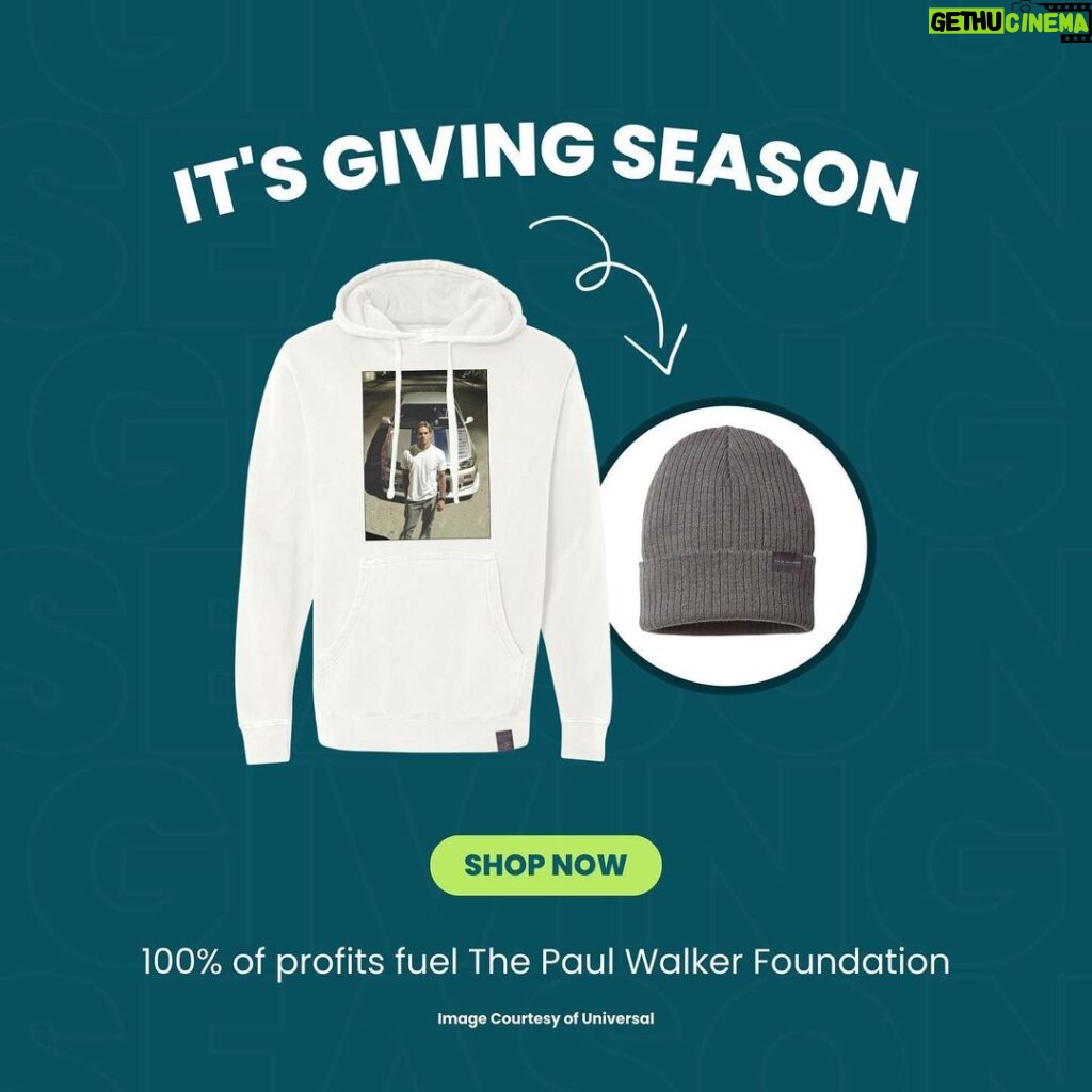 Paul Walker Instagram - ✨ Happy #GivingSeason! ✨ Help the @PaulWalkerFdn make a difference this Giving Season by pre-ordering your limited edition merch now at https://paulwalkerfoundation.org/pages/shop [link in bio]. 100% of profits fuel The Paul Walker Foundation. 💙 #DOGOOD.® Image courtesy of Universal. (PRE-ORDER ONLY. SHIPPING CAN TAKE UP TO 4 WEEKS. Purchase for a limited time only, while supplies last. Due to the 4-week timeline, PWF cannot guarantee orders will arrive in time for the holidays.) #TeamPW