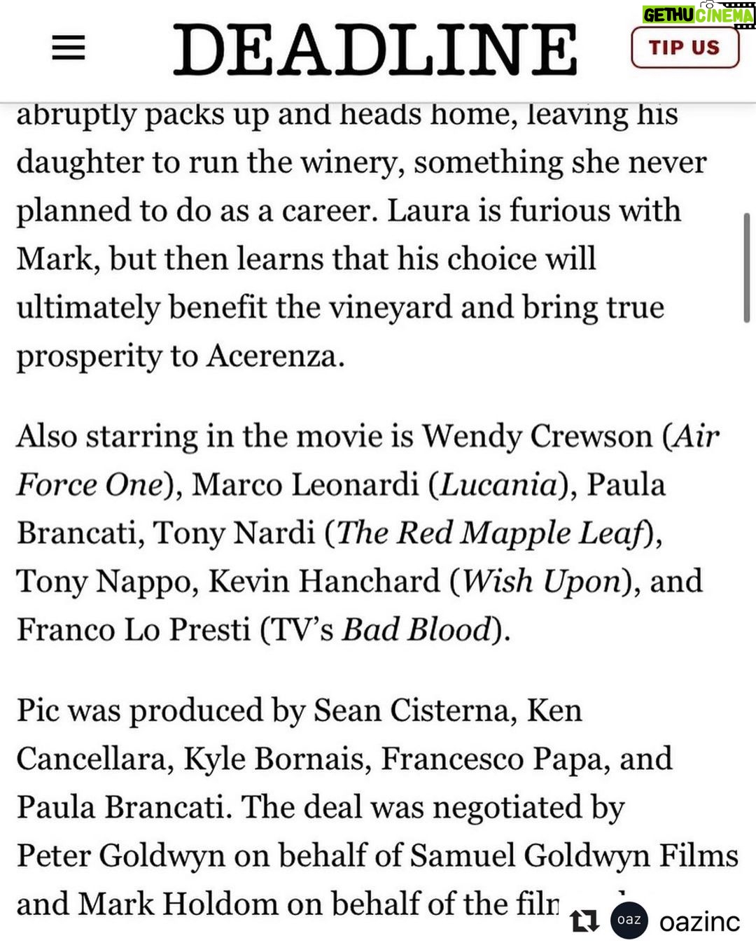 Paula Brancati Instagram - Pretty thrilled to be releasing @fromthevinemovie to US audiences this fall thanks to @goldwynfilms — so happy that we get to continue to share the work of this incredible crew & cast lead by @realjoeypants & @wendycrewson and bring a little Italian magic to our friends south of the border 🥳🍷 Repost @oazinc ❤️ ・・・ More exciting news about the film “From The Vine” 🍇 produced by and starring OAZ’s @pbrancs , as well as @wendycrewson , the film has been picked up by Samuel Goldwyn for a digital release this fall 🎉