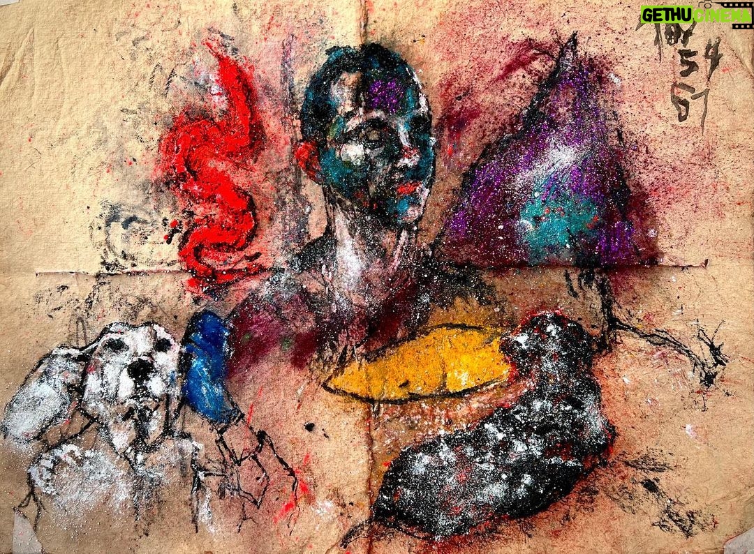 Pedro Alonso Instagram - Selfie in my beloved Morocco and quantum self-portrait (tinta china, lava negra y pigmento sobre papel de algodón empapado en té). 🎥🔥🌺