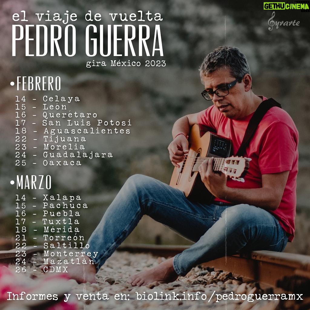 Pedro Guerra Instagram - El Viaje de Vuelta llega a México. Empezamos en Celaya el 14 de Febrero. Ciudades, lugares y links de venta de boletos en www.pedroguerra.com @cabrerizomaria @gyrarte