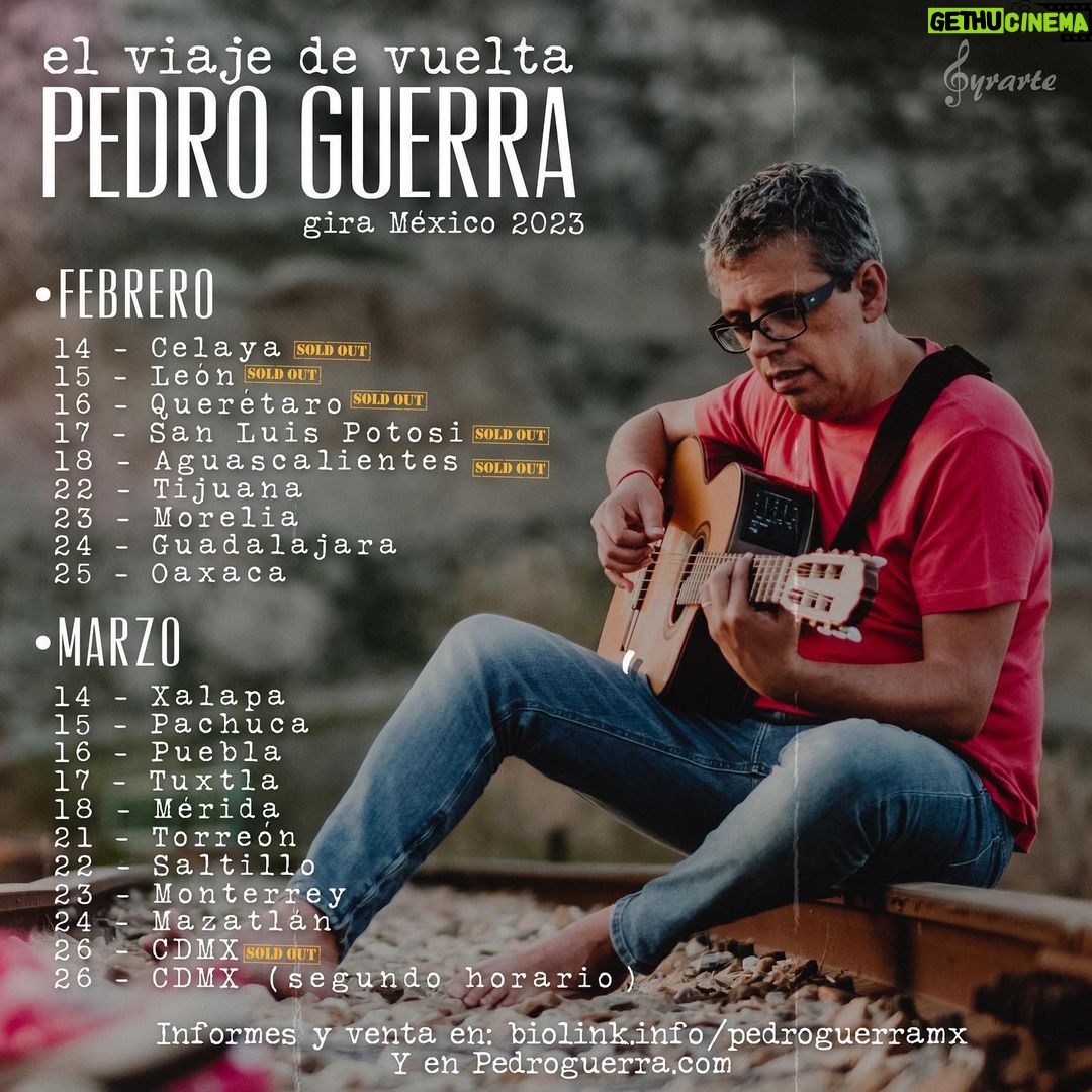 Pedro Guerra Instagram - ¡GRACIAS MÉXICO POR ESTE VIAJE DE VUELTA! Últimas fechas de la primera etapa: Febrero 22 - Tijuana (doble función) 23 - Morelia 24 - Guadalajara 25 - Oaxaca Regresamos en Marzo para visitar Xalapa, Pachuca, Puebla, Tuxtla, Mérida, Torreón, Saltillo, Monterrey, Mazatlán y cerrar en CDMX. Toda la info en pedroguerra.com #PedroGuerra #GyrarteArteEnMovimiento