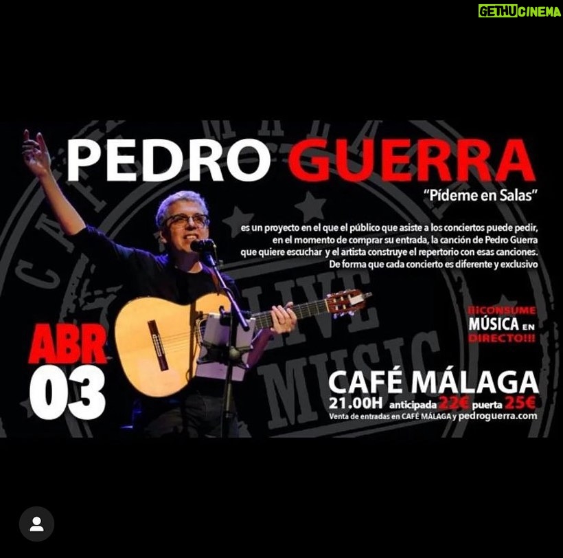 Pedro Guerra Instagram - Pídeme en Salas 2023 2 y 3 de Abril en Córdoba Entradas en www.pedroguerra.com (link en bio) y en el Café Málaga @cafemalagalm @cabrerizomaria
