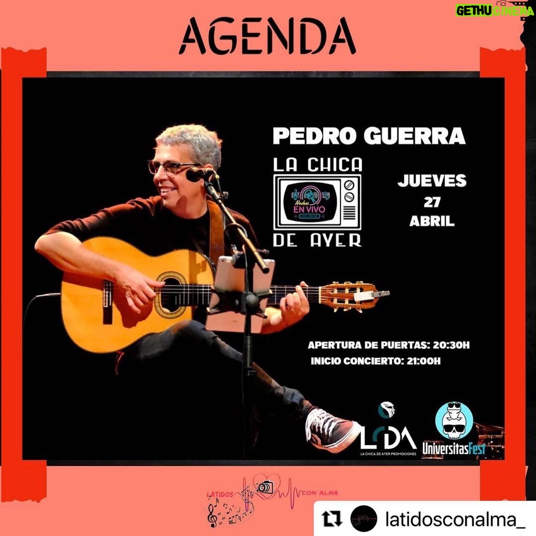 Pedro Guerra Instagram - #Repost @latidosconalma_ with @use.repost ・・・ El gran @pedro_guerra nos visitará este jueves ofreciendo un concierto acústico en @lachicadeayersalamanca . #concierto #acustico #cantautor Entradas 🎟 www.pedroguerra.com (Link en Bio)
