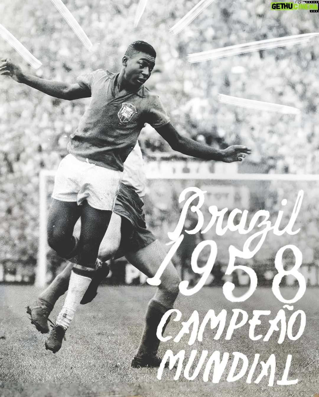 Pelé Instagram - "Eu fiquei triste de ver meu pai chorar quando o Brasil perdeu a Copa de 1950. Naquele mesmo dia, eu prometi a ele que eu iria ganhar uma Copa do Mundo" Oito anos depois, em 1958 na Suécia, o Pelé de 17 anos cumpriu sua palavra. Ele liderou o Brasil para sua primeira Copa do Mundo, se tornando o jogador mais novo na história do campeonato a marcar um gol. O novo moletom da @rootsoffight celebra a famosa promessa que Pelé fez a seu pai - só em rootsoffight.com #RootsofFight #KnowYourRoots . "I was sad to see my father cry when Brasil lost the 1950 World Cup. That same day, I promised him that I would win a World Cup.” Eight years later, in 1958 in Sweden, a 17-year-old Pelé made good on his promise. He led Brasil to its first ever World Cup, becoming the youngest player in the tournament’s history to score a goal. The new @rootsoffight sweatshirt celebrates that famous promise Pelé kept with his father - only at rootsoffight.com. #RootsofFight #KnowYourRoots