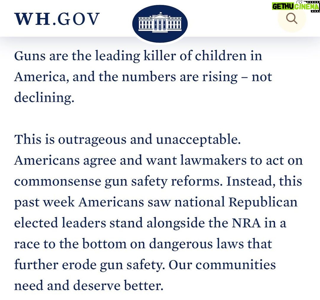 Peri Gilpin Instagram - I’m sorry, just realized it’s difficult to read the most powerful part of President Biden’s statement-“It is within congress’ power to require safe storage of firearms, require background checks for all gun sales, eliminate gun manufacturer’s immunity from liability and ban assault weapons and take action.” For our kids. For their kids. USA