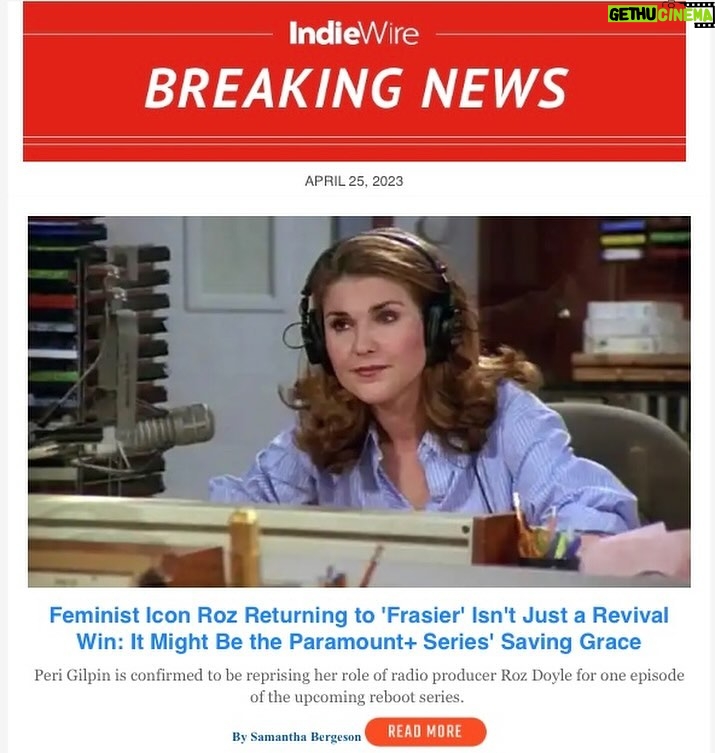 Peri Gilpin Instagram - Iām very thrilled to post this and so flattered by the beautiful words of #samanthabergeson @indiewire @paramountplus @frasier š Paramount Pictures Studios
