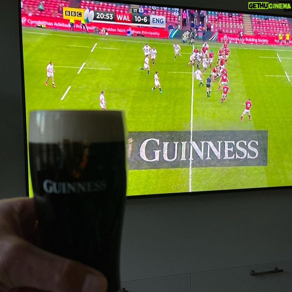 Peter Jones Instagram - Saturdays can’t get much better than this. England v Wales with a nice pint of @guinness