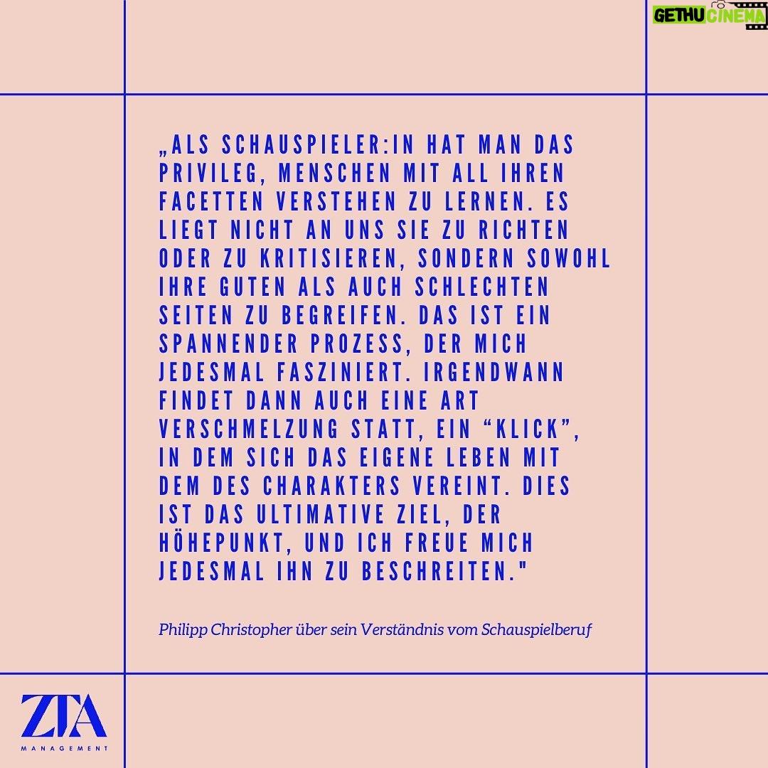 Philipp Christopher Instagram - #ztaquotes @philipp.christopher über die Privilegien der Schauspielarbeit und seine persönliche Verbindung zu dieser Berufung. Wenn wir eine Zusammenarbeit beginnen fragen wir unsere Klient:innen immer was sie mit dem Beruf verbinden, da es viel über ihre innere Motivation verrät. #actor #quotes #motivation
