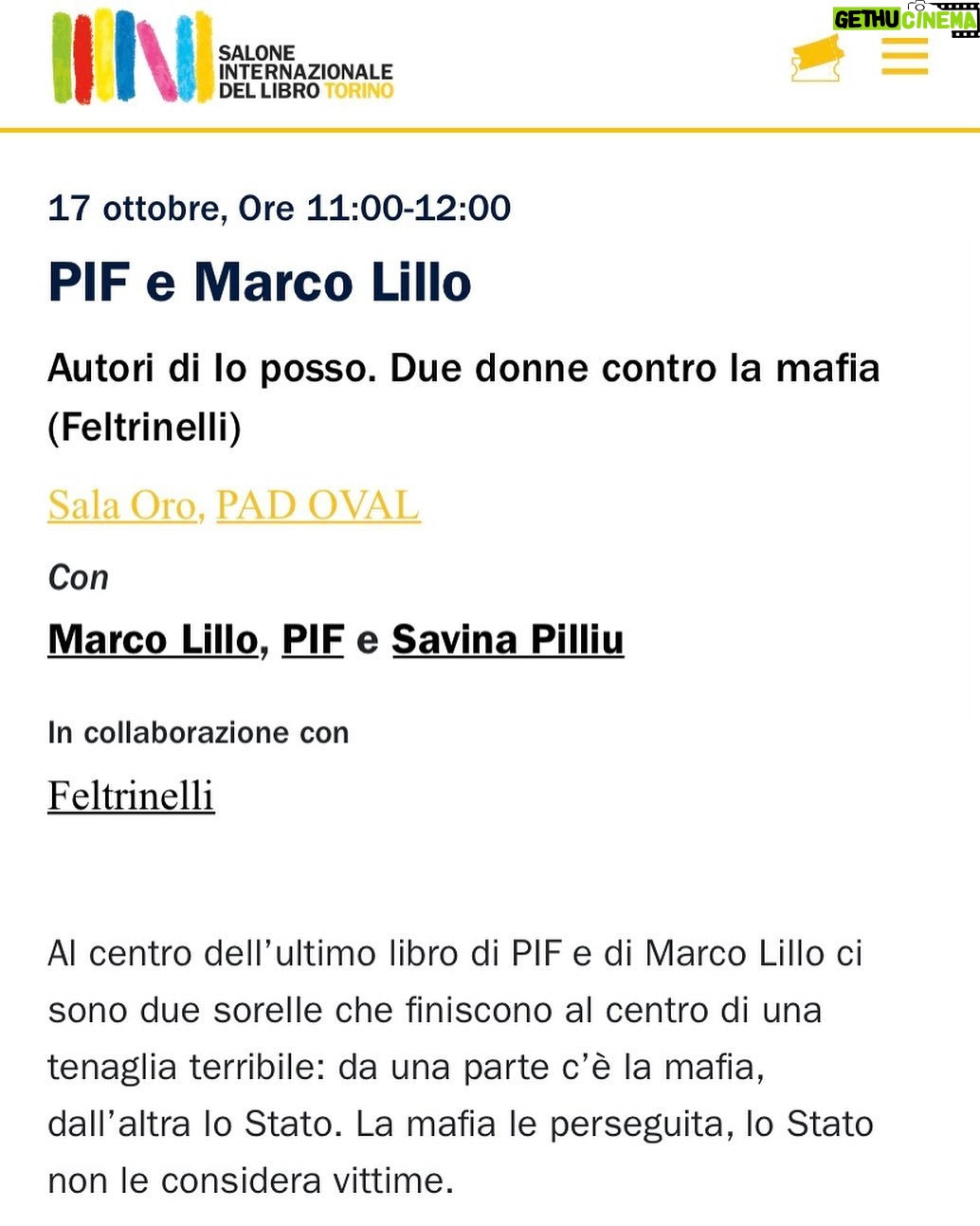 Pif Instagram - Domenica 17 ottobre, alle ore 11 al Salone del Libro di Torino, ci saró anch’io insieme a Marco Lillo e Savina Pilliu per presentare il libro #ioposso. Vi lascio il link in bio e anche nella mie storie per tutte le informazioni! Vi aspetto!!! @lafeltrinelli Salone Internazionale del Libro