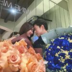 Pimchanok Luevisadpaibul Instagram - ที่นี่ที่ไหน ใช่ที่รักอ้ะป่าว 😜🧡💙 #happyvalentinesday