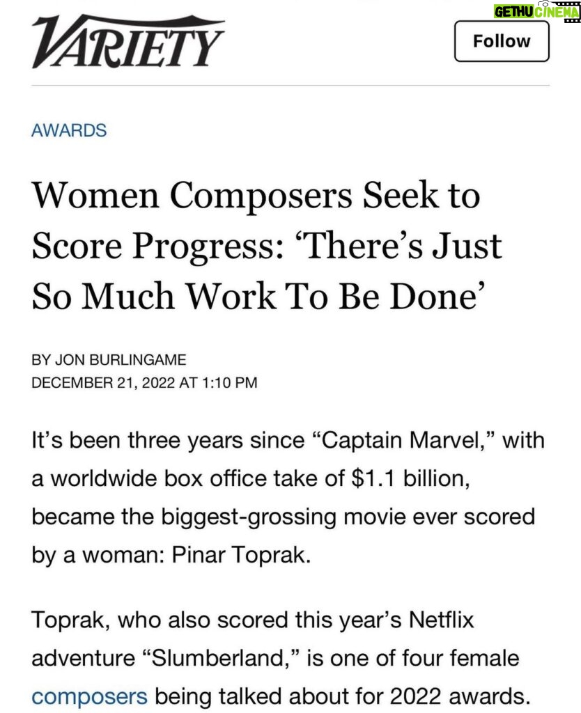 Pinar Toprak Instagram - Grateful to be part of this @variety article by Jon Burlingame amongst other fantastic composers who happen to be women. ❤️