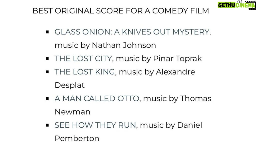 Pinar Toprak Instagram - Well this one is a nice surprise! My score for The Lost City has been nominated for best comedy score! Thank you IFMCA!