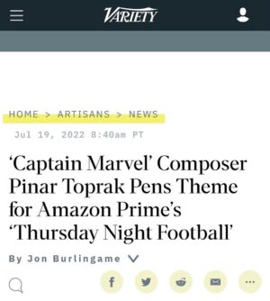 Pinar Toprak Instagram - The cat’s out of the bag! So honored to finally announce that I have composed the theme music for Thursday Night Football on Prime Video! I could not be more excited to share this new anthem with the world very soon, and hope it will connect with fans and players alike as we make TNF history. Link to the full article is in my bio! 🏈🎼