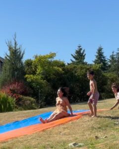 Pisay Pao Instagram - Never. Ever. Too. Old. 💦🛝 P.S. Mini Labradoodle’s are great for drying off after. 🐶🤫 P.S.S. You don’t need a swimsuit if you’re not going swimming ☺️😂….do we ladies? @aliciapollett @ninonaboujrada 🥰😘
