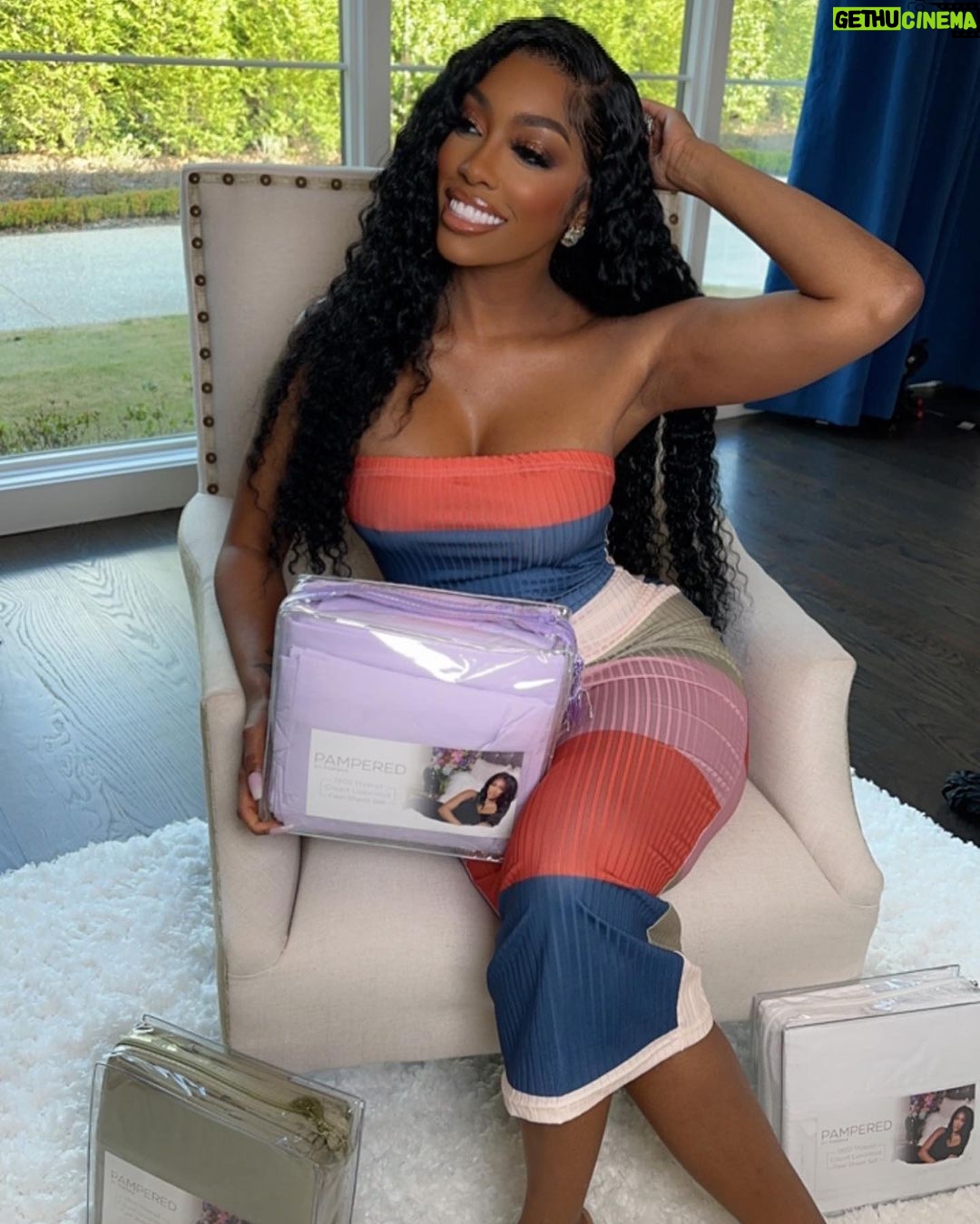 Porsha Williams Guobadia Instagram - Who’s ready to pamper themselves this weekend with @PamperedByPorsha!? 😴✨ Find the sheet set of your dreams at PamperedByPorsha.com or Amazon 🛍️ Remember to leave a review and tell us how much you love your sheets - I know you will 🩷