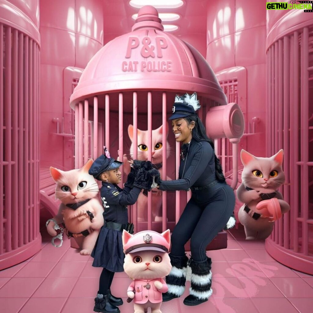 Porsha Williams Guobadia Instagram - P & P Cat Police 🐱👮🏽👮🏽 Last pic Bad guy’s secured! Success 🚨💕💕 @pilarjhena My heart 💜 Buckhead Atlanta
