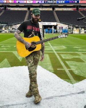 Post Malone Instagram - Post Malone getting ready to perform “America the Beautiful” 🎤🔥 (via @extraposty, @adamdegross) 

📺: #SBLVIII – 6:30pm ET on CBS
📱: Stream on #NFLPlus