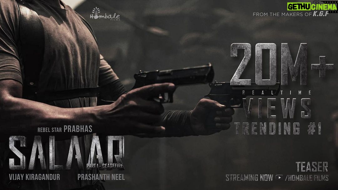 Prithviraj Sukumaran Instagram - 20 Million+ Views & Trending at #1 🔥 #SalaarTeaser sparks a wildfire of excitement! ▶️ bit.ly/Salaar-Teaser #SalaarCeaseFire #Salaar @actorprabhas #PrashanthNeel @hombalefilms #VijayKiragandur @shrutzhaasan @iamjaggubhai_ @sriya_reddy @garuda_ram_official @actorsimha @hombalegroup @bhuvanphotography @ravibasrur @shivakumarart @chalapathi477 @anbariv_action_director @kishorekotumphotography @salaarthesaga